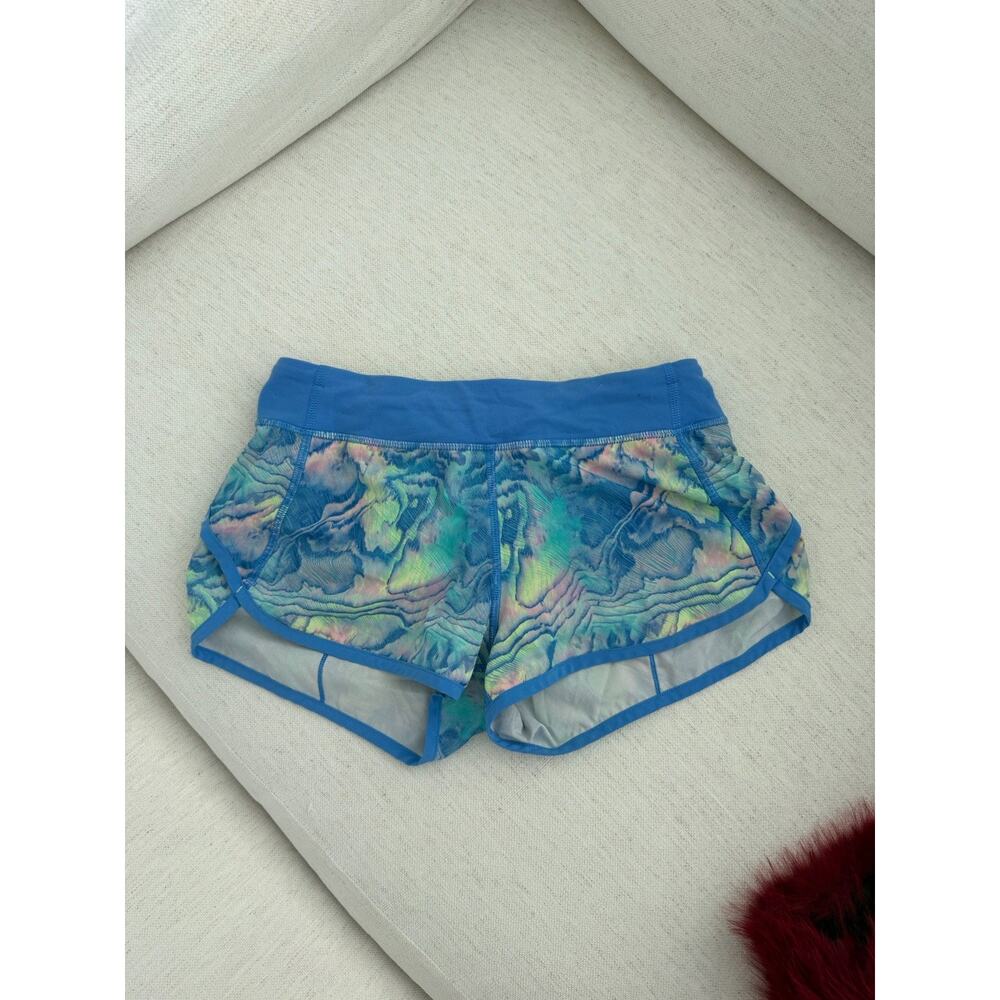 Athleta Marbled blue and green athletic running shorts with built in shorts XS